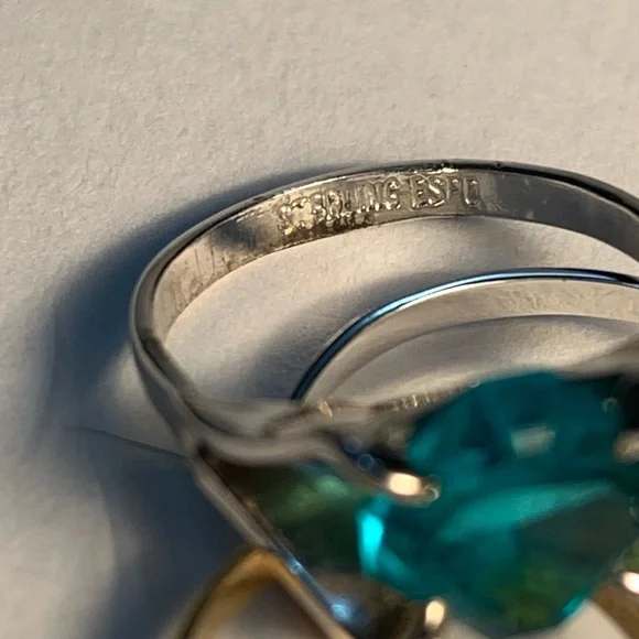 New vintage blue zircon December aquamarine March birthstone silver ring - Picture 12 of 12